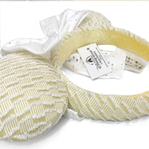 Disney Parks Yellow Minnie Mouse Ears Headband White Lace Bow - Picture 3 of 3